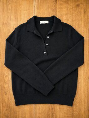 Everlane The Classic Polo Cashmere Black Sweater Size S Quiet Luxury